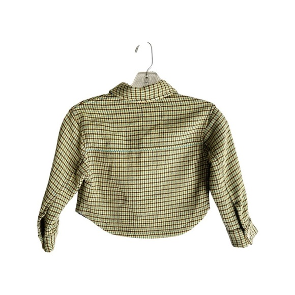 Zara Kids 6-7 Green Plaid Tweed Button Snap Jacket pea green, mustard, turquios - Picture 2 of 9